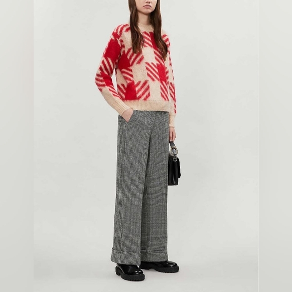 SANDRO PARIS Ginn Checked Stretch-knit Jumper In Red - Picture 1 of 6